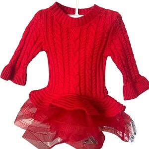 Red Cable Knit Dress with Tulle Skirt